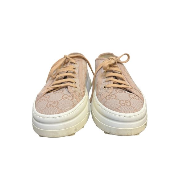 Gucci Blush GG Canvas Platform Sneakers Ivory Sole Lace-Up Size 37/7 - Picture 3 of 12